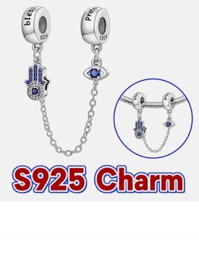 S925 Sterling Silver Evil Eye Chain Charm Pendant European Bracelet Protection